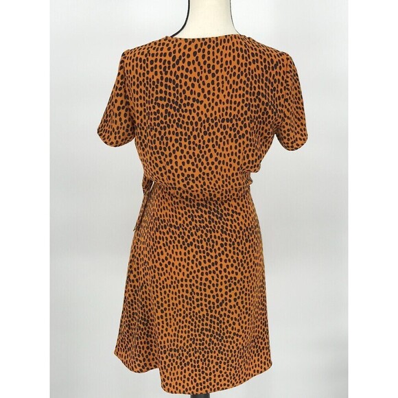 J.Crew Orange Black Spotted Drapey Twill Wrap Dress Sz 0 | Chic Short Sleeve - Picture 2 of 9